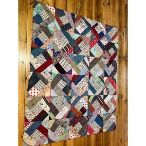 Vintage hand stitched patchwork quilt blanket. Multi color.